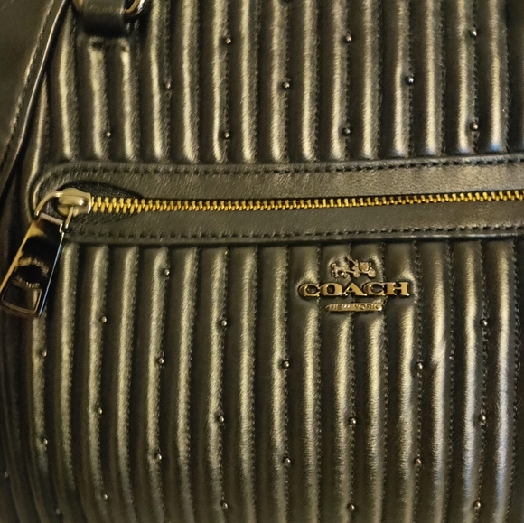COACH Black Quilted Leather Studded Prairie Satchel - Picture 8 of 14